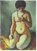 August Macke Female nude with coral necklace Germany oil painting artist